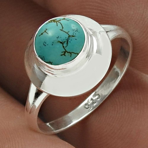 Lovely 925 Sterling Silver Turquoise Gemstone Ring Size 6.5 Handmade Jewelry H37