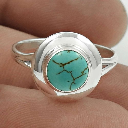 Scenic 925 Sterling Silver Turquoise Gemstone Ring Size 7 Ethnic Jewelry H38