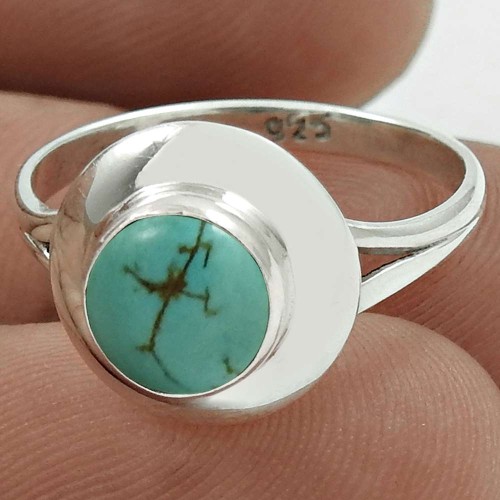 Stunning 925 Sterling Silver Turquoise Gemstone Ring Size 6.5 Vintage Jewelry H40