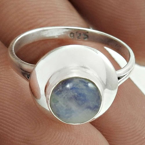 Lustrous 925 Sterling Silver Rainbow Moonstone Gemstone Ring Size 5.5 Ethnic Jewelry H43