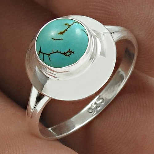 Stylish 925 Sterling Silver Turquoise Gemstone Ring Size 6 Handmade Jewelry H44
