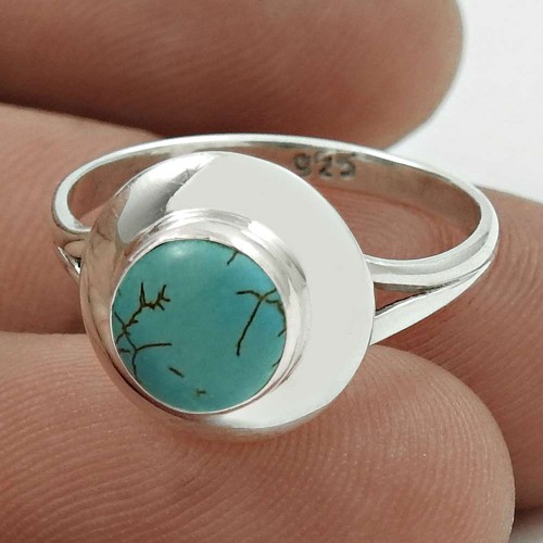 Dainty 925 Sterling Silver Turquoise Gemstone Ring Size 6.5 Vintage Jewelry H45