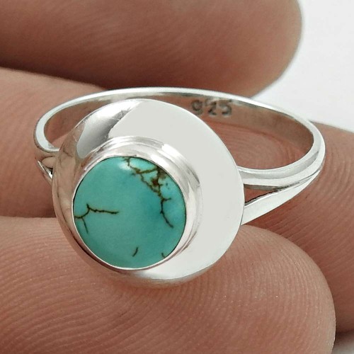 Beautiful 925 Sterling Silver Turquoise Gemstone Ring Size 6.5 Handmade Jewelry H52