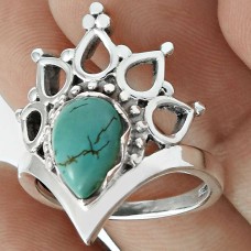 Turquoise Gemstone Ring 925 Sterling Silver Tribal Jewelry IK44