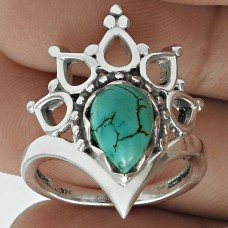 Turquoise Gemstone Ring 925 Sterling Silver Traditional Jewelry PL45