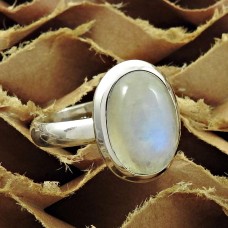Natural RAINBOW MOONSTONE HANDMADE 925 Solid Sterling Silver Ring Size 7 LL65
