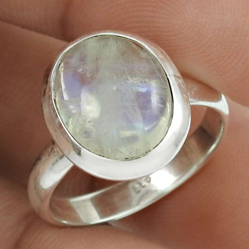 HANDMADE 925 Solid Sterling Silver Natural RAINBOW MOONSTONE Ring Size 7 OO65