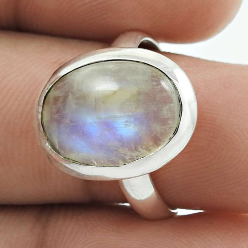 Natural RAINBOW MOONSTONE Ring Size 7 925 Solid Sterling Silver HANDMADE PP65