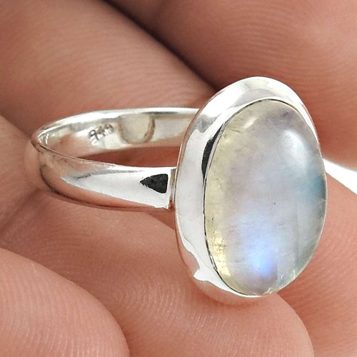 HANDMADE 925 Solid Sterling Silver Natural RAINBOW MOONSTONE Ring Size 7 EE66
