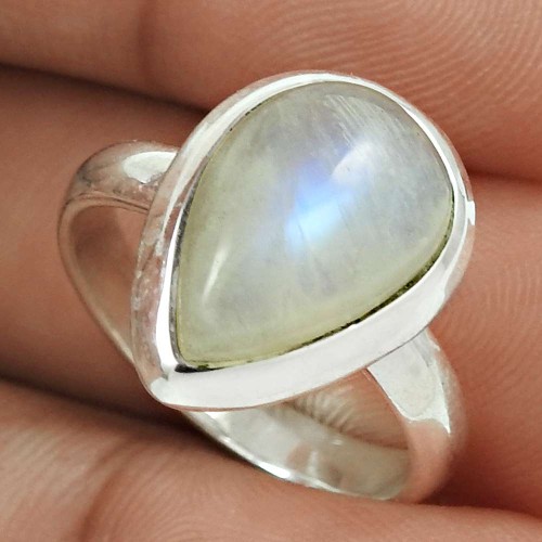 Natural RAINBOW MOONSTONE Ring Size 6 Solid Sterling Silver HANDMADE GG66