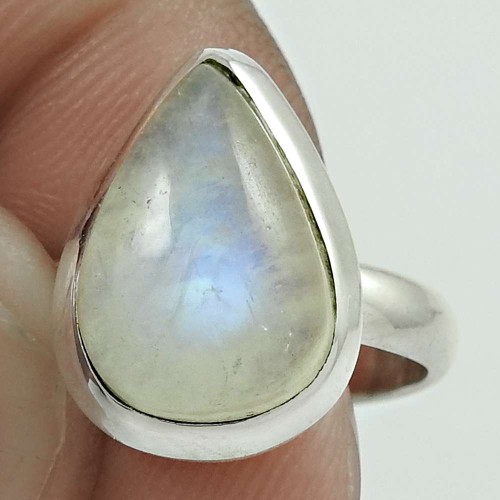 Natural RAINBOW MOONSTONE Ring Size 6 Solid Sterling Silver HANDMADE HH66