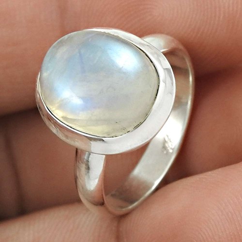 Natural RAINBOW MOONSTONE Ring Size 6 925 Solid Sterling Silver HANDMADE LL66
