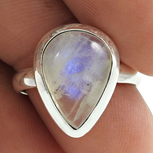 HANDMADE 925 Solid Sterling Silver Natural RAINBOW MOONSTONE Ring Size 7 NN66