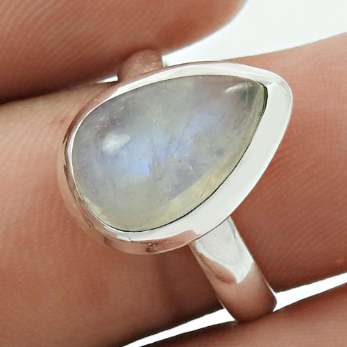 HANDMADE 925 Solid Sterling Silver Natural RAINBOW MOONSTONE Ring Size 6 PP66
