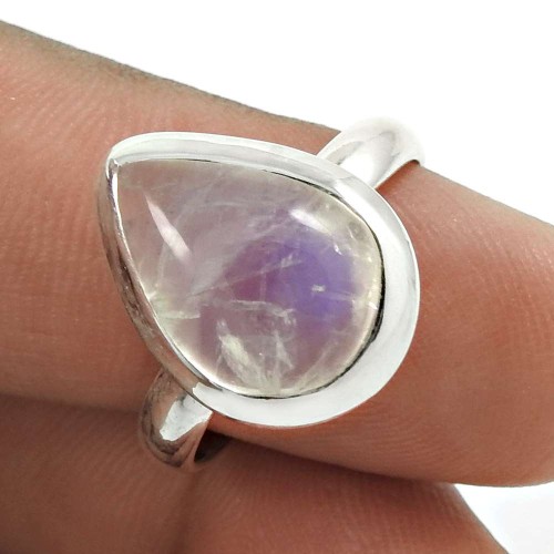 Natural RAINBOW MOONSTONE Ring Size 8 925 Solid Sterling Silver HANDMADE QQ66