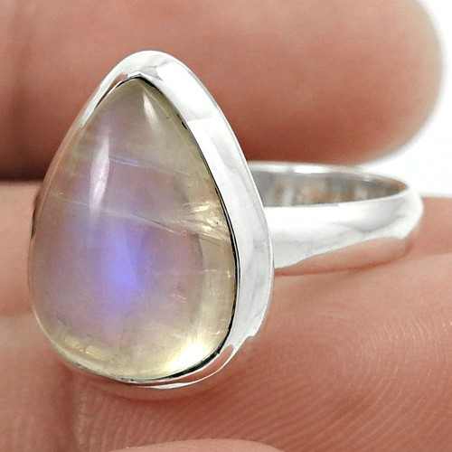 HANDMADE Solid Sterling Silver Natural RAINBOW MOONSTONE Ring Size 6.5 RR66