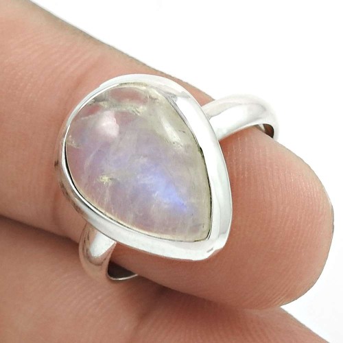 HANDMADE 925 Solid Sterling Silver Natural RAINBOW MOONSTONE Ring Size 8 SS66