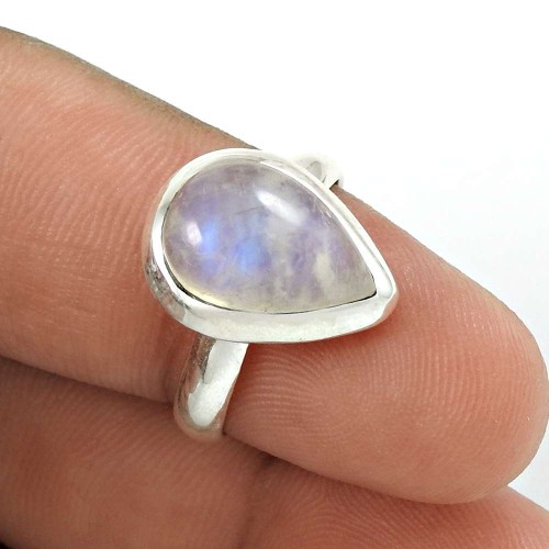 Natural RAINBOW MOONSTONE HANDMADE 925 Solid Sterling Silver Ring Size 6 BB67