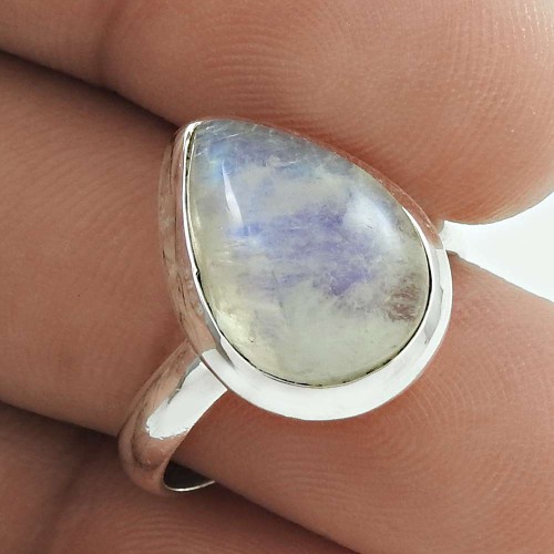 Natural RAINBOW MOONSTONE Ring Size 8 925 Solid Sterling Silver HANDMADE CC67