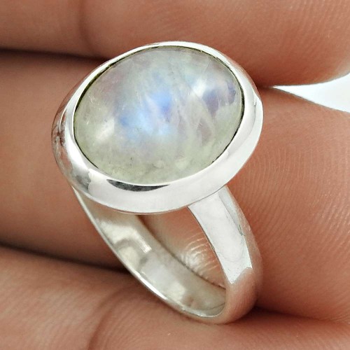 Natural RAINBOW MOONSTONE Ring Size 6 Solid Sterling Silver HANDMADE DD67