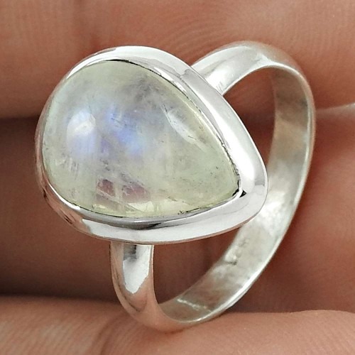 Natural RAINBOW MOONSTONE HANDMADE 925 Solid Sterling Silver Ring Size 8 FF67
