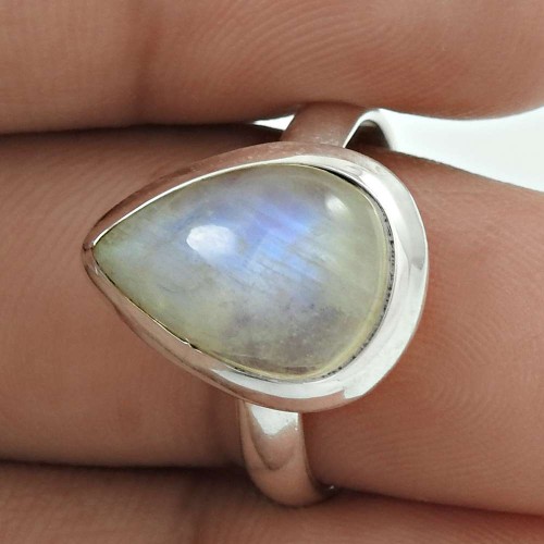 Natural RAINBOW MOONSTONE HANDMADE 925 Solid Sterling Silver Ring Size 7 GG67
