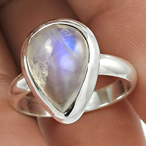 Natural RAINBOW MOONSTONE HANDMADE 925 Solid Sterling Silver Ring Size 7 II67