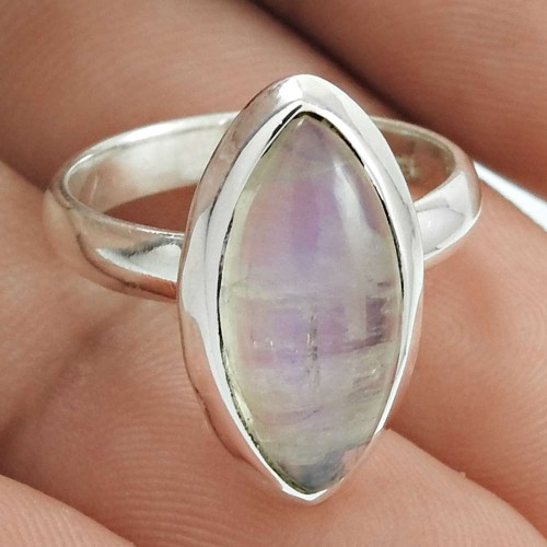 HANDMADE 925 Solid Sterling Silver Natural RAINBOW MOONSTONE Ring Size 6 JJ67