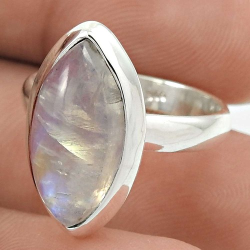 Natural RAINBOW MOONSTONE Ring Size 6 Solid Sterling Silver HANDMADE SS67