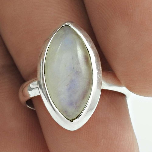 Natural RAINBOW MOONSTONE Ring Size 7 925 Solid Sterling Silver HANDMADE BB68