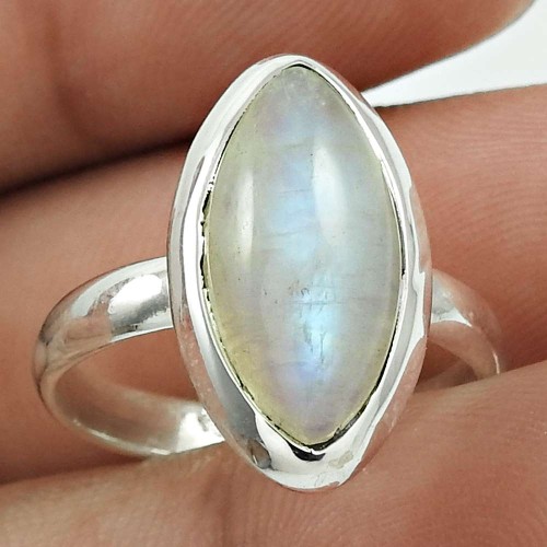 HANDMADE 925 Solid Sterling Silver Natural RAINBOW MOONSTONE Ring Size 8 GG68