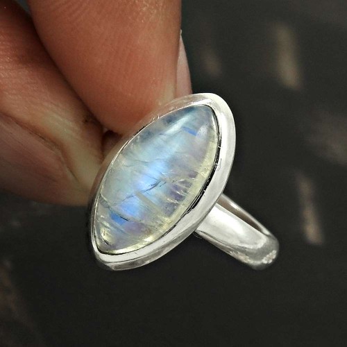 HANDMADE 925 Solid Sterling Silver Natural RAINBOW MOONSTONE Ring Size 7 OO68