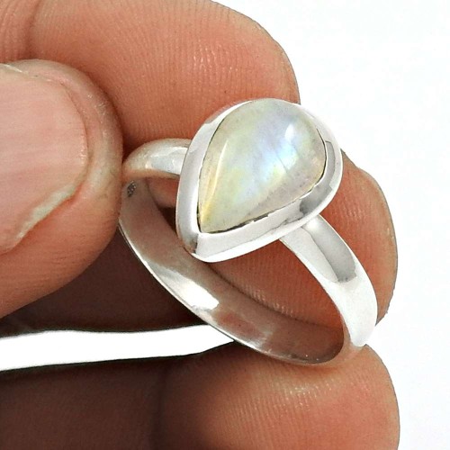 Natural RAINBOW MOONSTONE Ring Size 9 925 Sterling Silver HANDMADE EE16