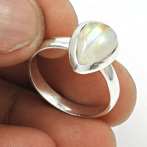 Natural RAINBOW MOONSTONE HANDMADE 925 Sterling Silver Ring Size 9 FF16