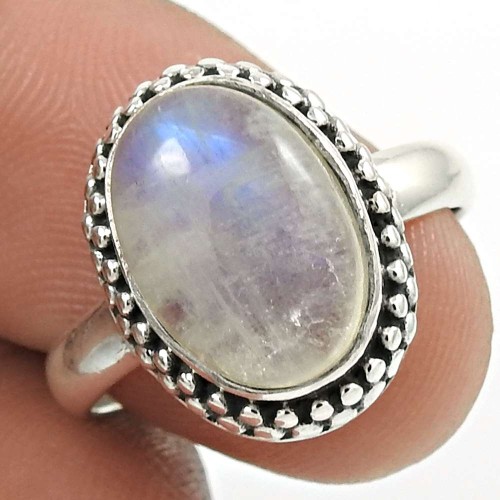 Natural RAINBOW MOONSTONE Ring Size 7 925 Solid Sterling Silver HANDMADE MM71