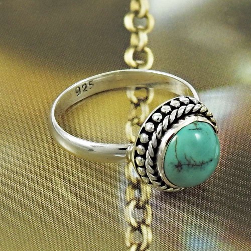 HANDMADE 925 Solid Sterling Silver Jewelry Natural TURQUOISE Ring Size 6 LL6