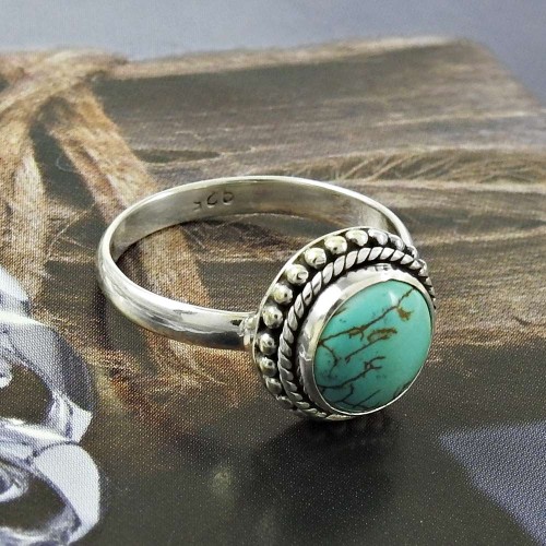Natural TURQUOISE HANDMADE Jewelry 925 Solid Sterling Silver Ring Size 6 NN6