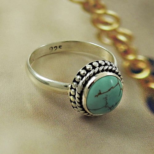 HANDMADE 925 Solid Sterling Silver Jewelry Natural TURQUOISE Ring Size 6 OO6