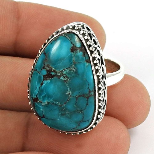 Turquoise Gemstone Ring 925 Sterling Silver Women Gift Jewelry WS50