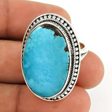 Turquoise Gemstone Ring 925 Sterling Silver Vintage Look Jewelry YH51