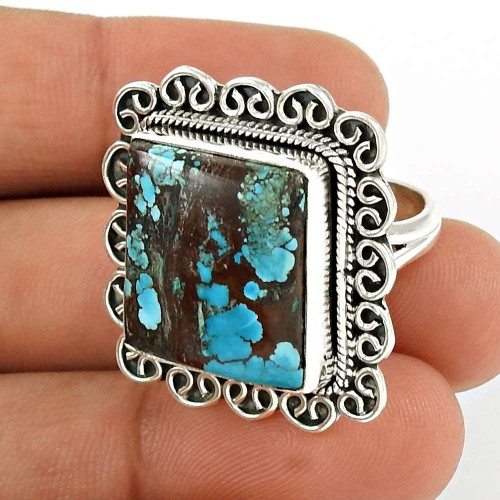 Turquoise Gemstone Ring 925 Sterling Silver Vintage Look Jewelry WS54