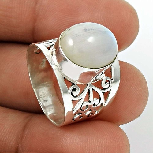Rainbow Moonstone Gemstone Ring 925 Sterling Silver Tribal Jewelry PL62