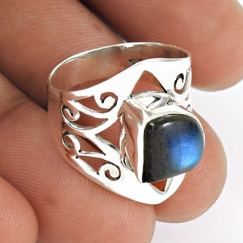 Labradorite Gemstone Ring 925 Sterling Silver Stylish Jewelry TG64