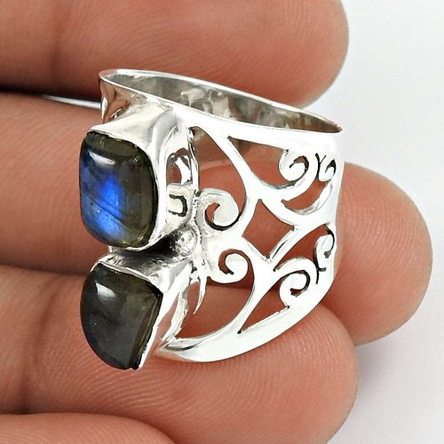 Labradorite Gemstone Ring 925 Sterling Silver Ethnic Jewelry UJ64