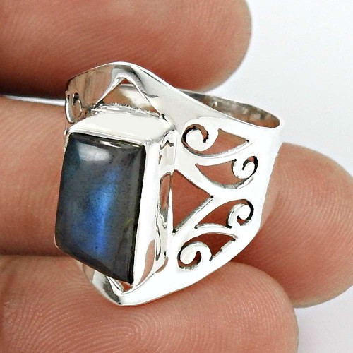 Labradorite Gemstone Ring 925 Sterling Silver Vintage Jewelry IK64