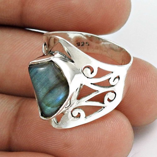 Labradorite Gemstone Ring 925 Sterling Silver Women Gift Jewelry PH65