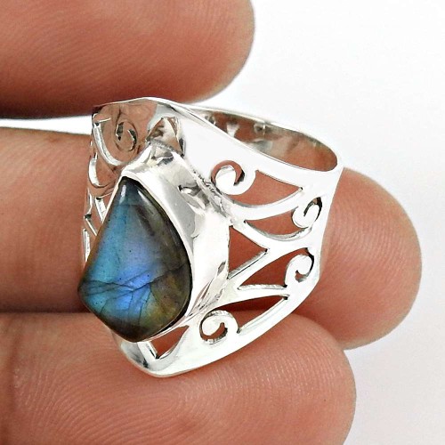 Labradorite Gemstone Ring 925 Sterling Silver Stylish Jewelry QA65