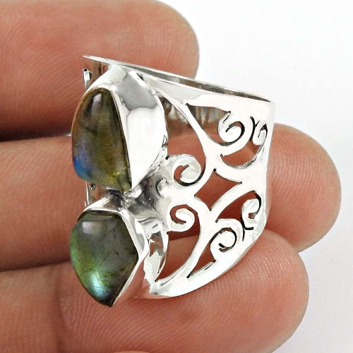 Labradorite Gemstone Ring 925 Sterling Silver Women Gift Jewelry YH65