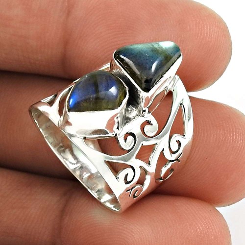 Labradorite Gemstone Ring 925 Sterling Silver Stylish Jewelry IK65