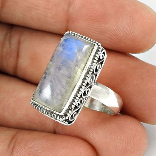 Rainbow Moonstone Ring Size 7 925 Sterling Silver Traditional Jewelry RN46